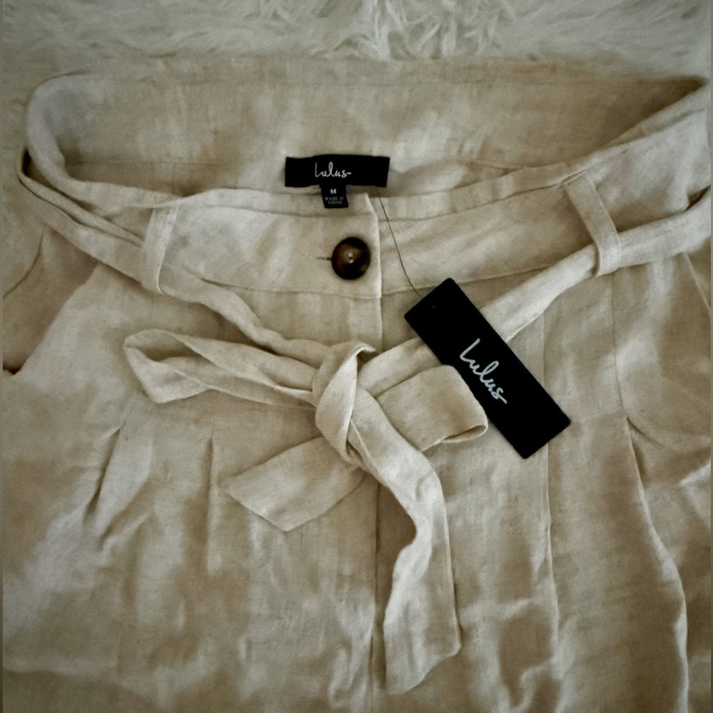 Lulus Women’s Trend Alert Wide Leg Beige Pants Size M NWT
